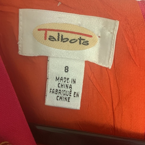 Talbots pink sheath dress with orange dragon fly embroidered print size 8 - Picture 2 of 8
